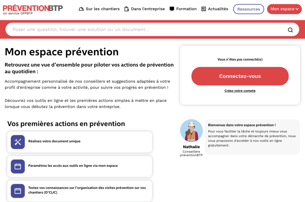 Mon espace prévention sur preventionbtp.fr