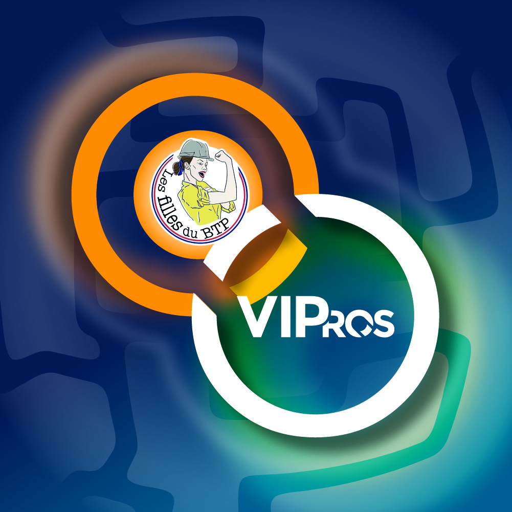 Logo de l'association Les Filles du BTP et logo du club VIPros