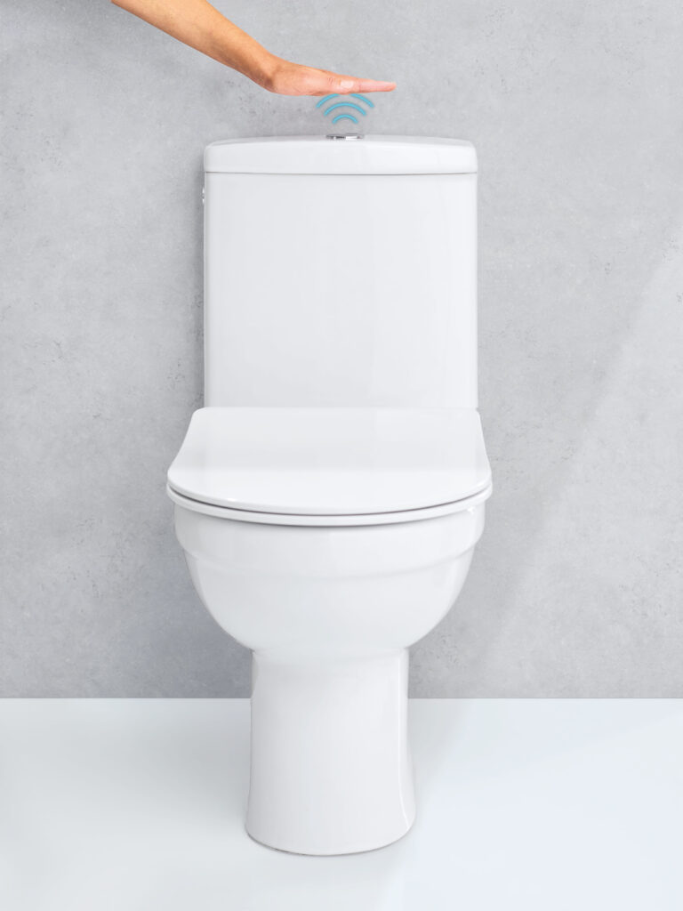 Toilettes équipés du mécanisme de chasse d'eau sans contact et 100% hygiénique Wirquin Touchless